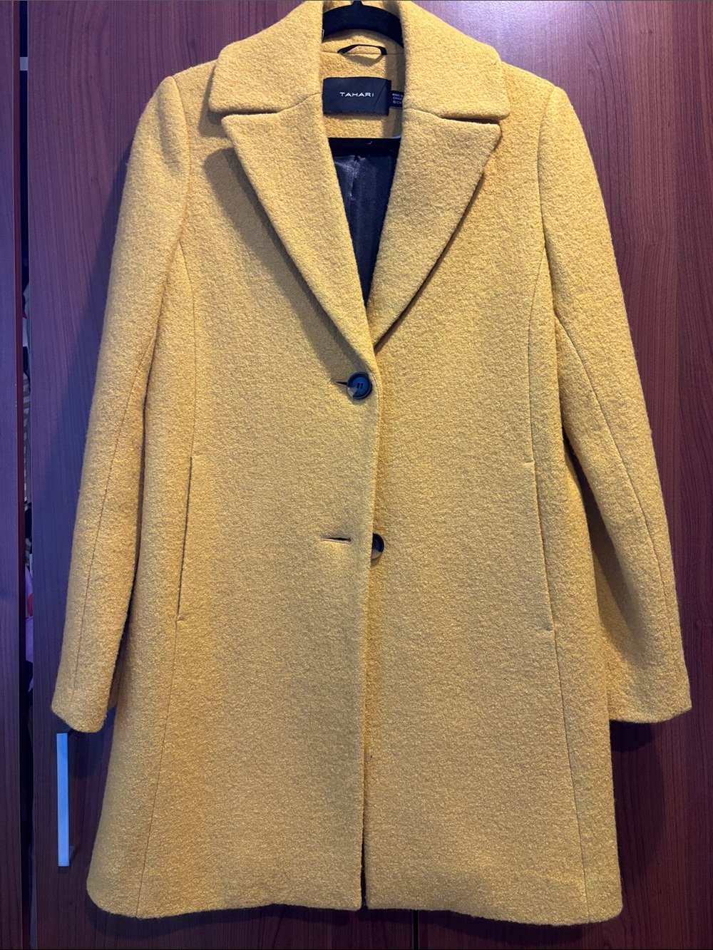 Tahari Mustard Wool-Blend Single-Button Pea Coat